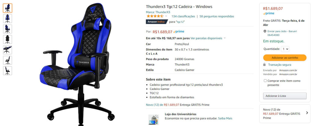 Cadeira gamer thunder TGC12