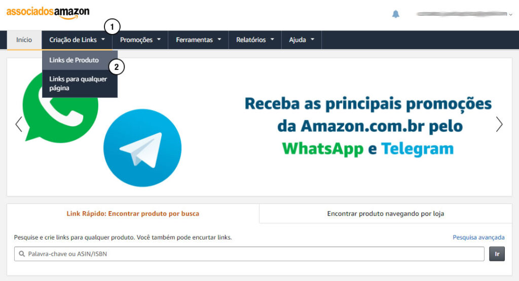 Criar link de produtos Amazon